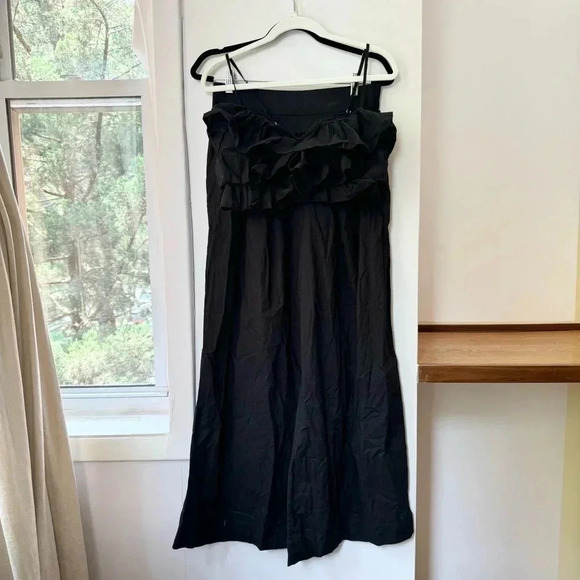 New Free People Danelle Set Two Piece Wide Leg Pants Crop Top Ruffle Black - Picture 6 of 17